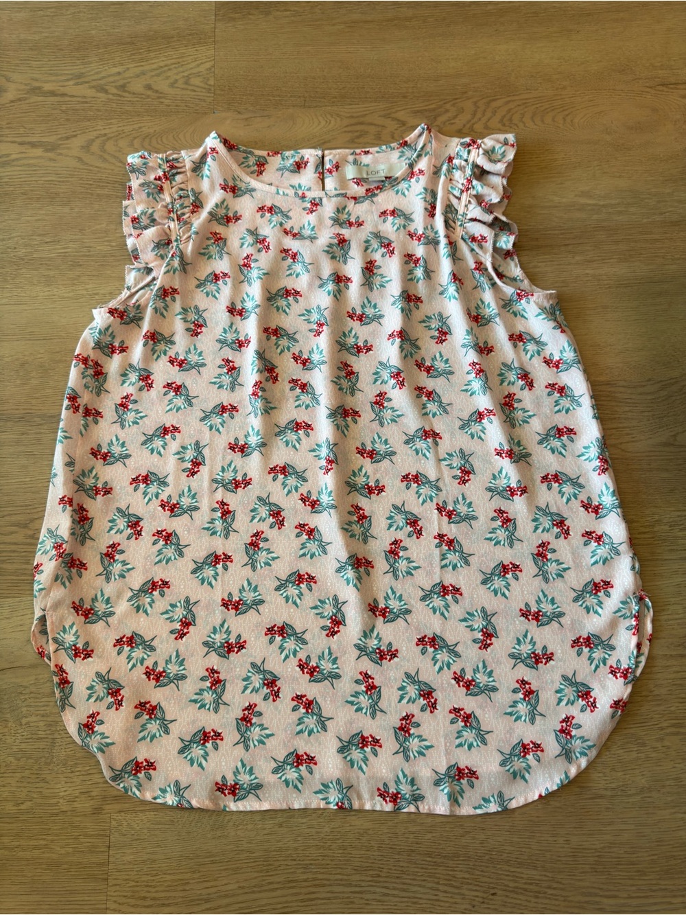 LOFT Women’s Pink Floral Ruffle Tank Top